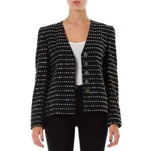 GALANOS Black Silver Metal Studded Vintage Evening Wear 1980s Jacket  - Sz M/L